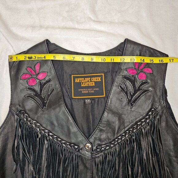 Vintage Antelope Creek Leather Fringe Motorcycle Vest Size XXL - Picture 12 of 13
